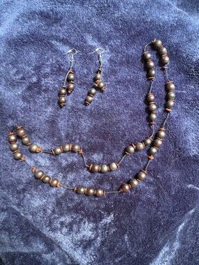 Handcrafted Brown Bead Necklace and Earrings Set